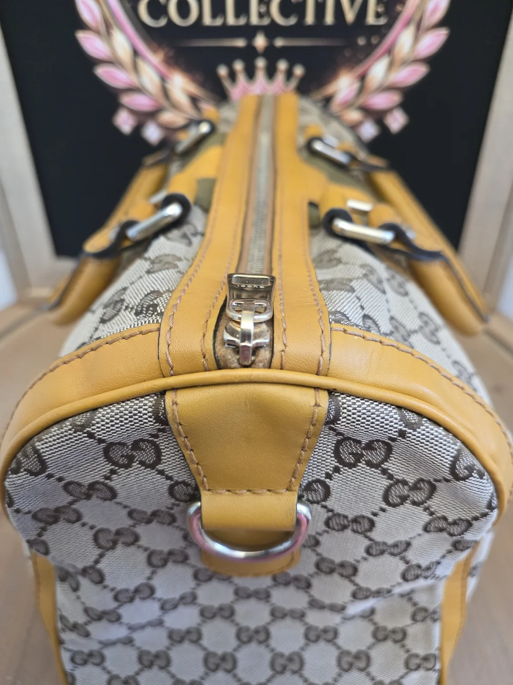 Gucci Vintage Web Medium Boston GG Canvas Yellow Green Bag